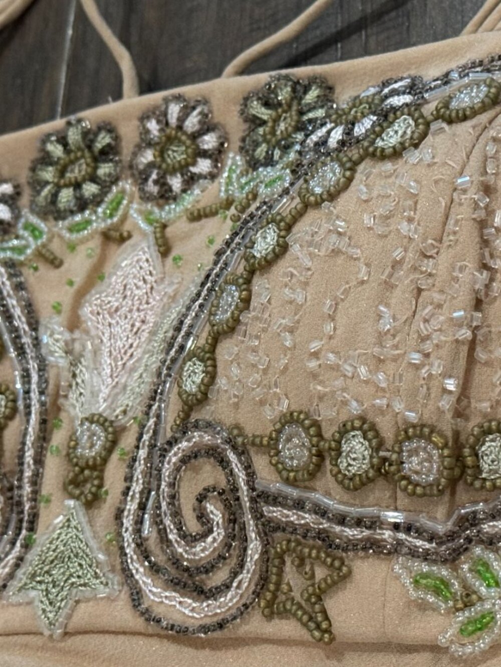 Sue Wong Silk Chiffon Y2K Camisole Beige Green Beaded Lace Top babydoll Deco #16 - Picture 7 of 16